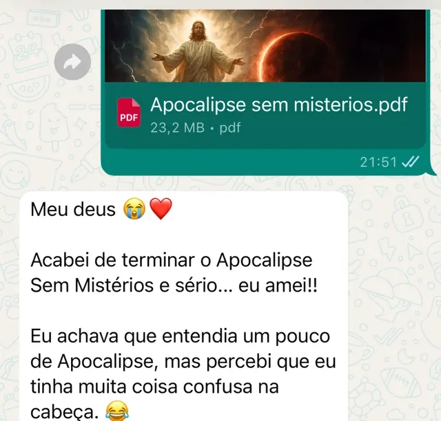 Depoimento de Amanda: 'Meu deus, acabei de terminar o Apocalipse Sem Mistérios e sério... eu amei'