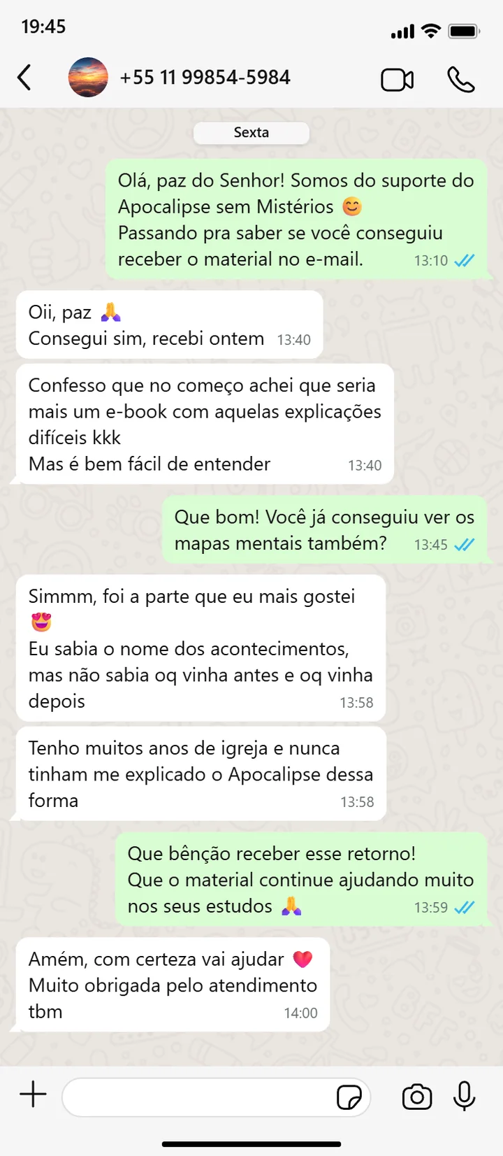 Depoimento de uma cristã que recebeu e estudou o material